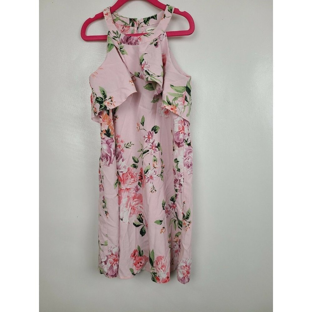 Monteau Pink Floral Flounce Sleeveless‎ Keyhole Back Shift Dress Size 8